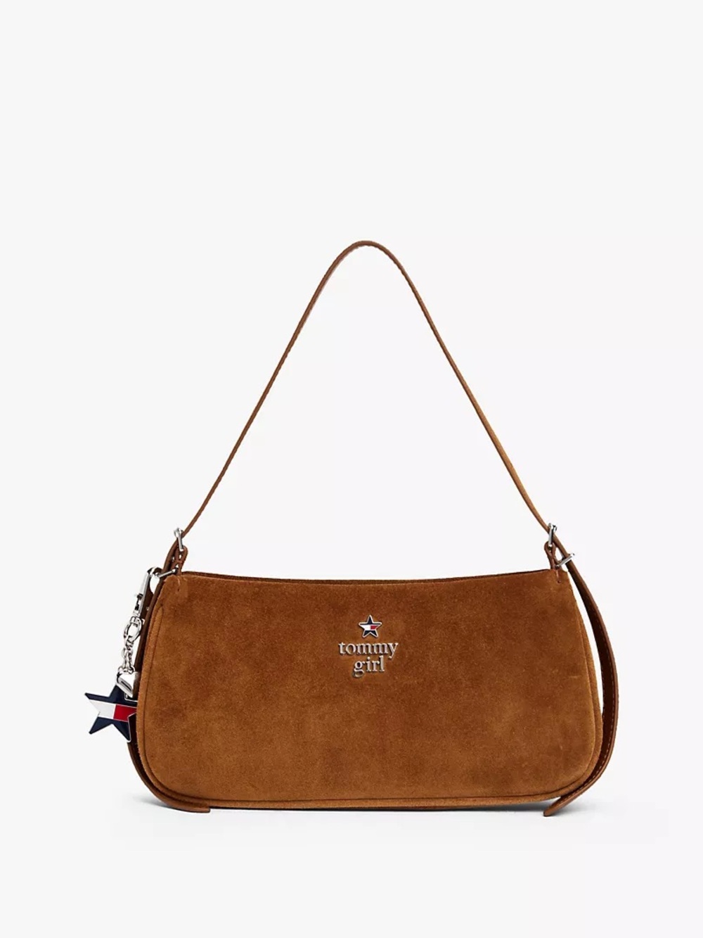 Tommy Hilfiger 'Tommy Girl' Suede Shoulder Bag in Brown y2k bag charms NWT